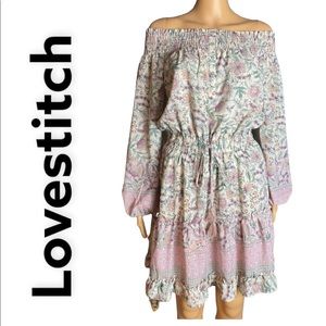 Lovestitch Womens Blouson Dress Multicolor Floral Smocked Bishop Sleeve Size M